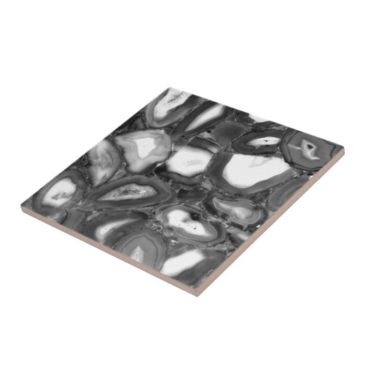 Carreau Géode des agates Abstraites en noir blanc (Côté)