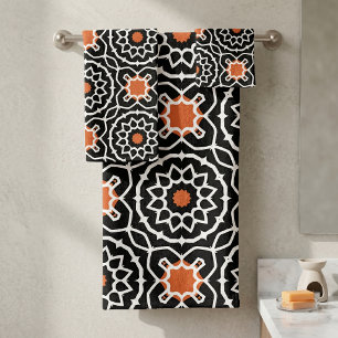 Carreau géométrique marocain noir blanc orange