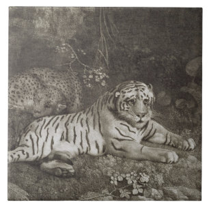 Carreau George Stubbs deux Tygers, gravé par l'artiste