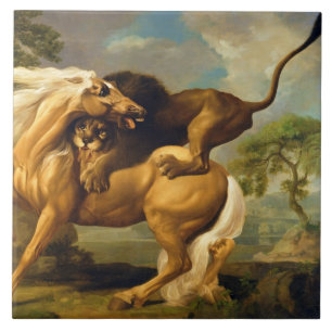Carreau George Stubbs   un lion attaquant un cheval,