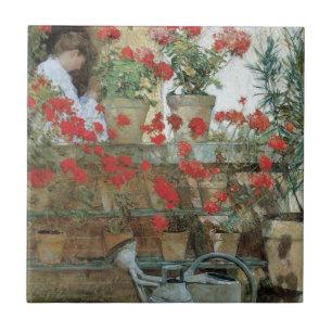 Carreau Géraniums par Childe Hassam, Impressionnisme Vinta