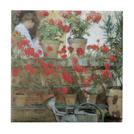 Carreau Geraniums par Childe Hassam, Impressionnisme Vinta (Devant)