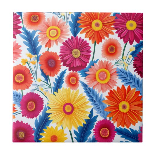 Carreau Gerbera colorée Daisies Floral (Devant)