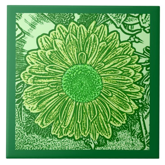 Carreau Gerbera Daisy Block Imprimer, Emerald et Lime Gree (Devant)