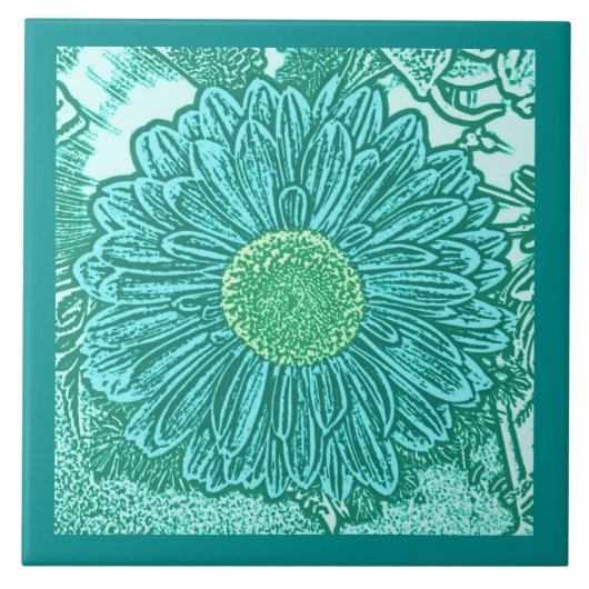 Carreau Gerbera Daisy Block Imprimer, Turquoise et Aqua (Devant)