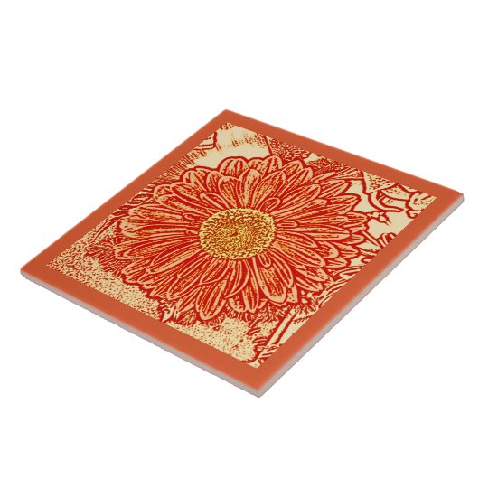 Carreau Gerbera Daisy Block Print, Mandarin Orange (Côté)