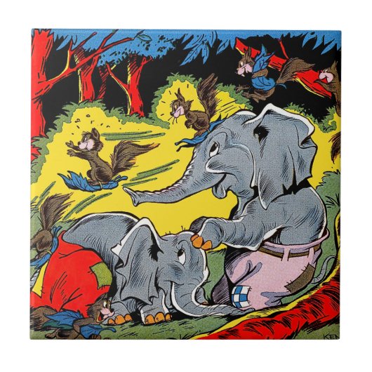 Carreau Giggle 11 animaux éléphants bandes dessinées Vinta (Devant)
