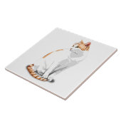 Carreau Gingembre orange et chat blanc personnalisé (Côté)