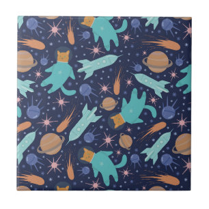 Carreau Ginger cat dans l'aventure de galaxie spatiale