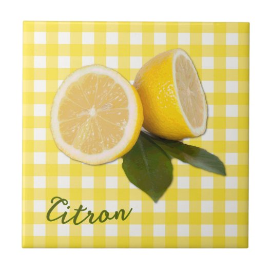 Carreau Gingham Jaune avec Citron Frais Citrus Citron (Devant)