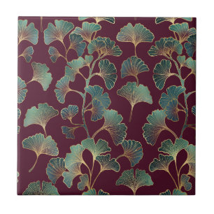 Carreau Ginkgo sarcelle raffiné aux accents dorés