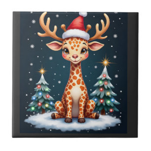 Carreau Girafe Renne Chapeau Père Noël Arbre de Noël Drôle