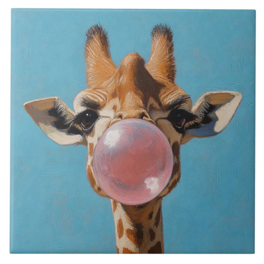 Carreau Giraffe Blowing Pink Bubblegum Bubble (Devant)