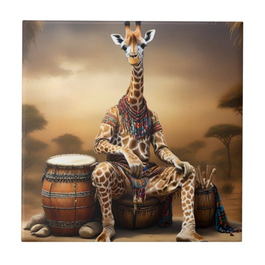 Carreau Giraffe Grooves : Une Sérénade Bongo dans la Savan (Devant)
