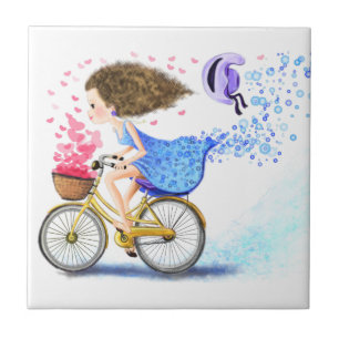 Carreau Girl On A Bike Ceramic Tile Romantic Gift Love 