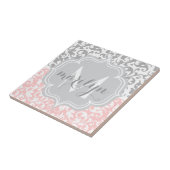 Carreau Girly Damask tourne rose et gris Monogramme (Côté)
