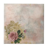 Carreau Glam Steampunk | Rose rose et or Rustique Floral (Devant)