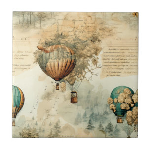 Carreau Globe Carte du Monde Montgolfière Steampunk Sépia