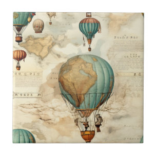Carreau Globe Vintage Montgolfière Carte Antique