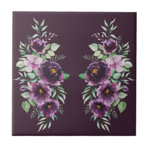 Carreau Glycine bleu à l'aquarelle violet élégant floral