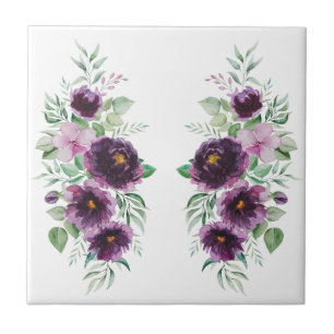 Carreau Glycine bleu à l'aquarelle violet élégant floral