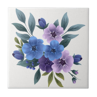 Carreau Glycine bleu floral aquarelle violet élégant