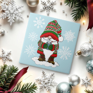 Carreau Gnome de Noël Cosy Rouge Vert Hiver Mignon