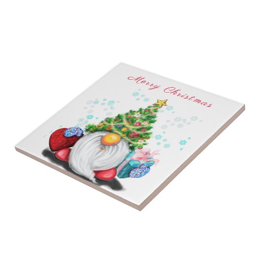 Carreau Gnome mignonne avec arbre de Noël Casquette et cad (Côté)