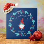 Carreau Gnome Sweet Gnome Bleu Elf Moderne Courbe Florale<br><div class="desc">"Gnome gentil gnome." Un gnome mignon, drôle et capricieux en rouge et bleu poussiéreux accompagné d'une couronne scandinave à fleurs bleu, rouge et orange, le tout sur un arrière - plan bleu marine, vous aidera à décorer votre cuisine pour les vacances. Sentez la chaleur et la joie de cette saison...</div>