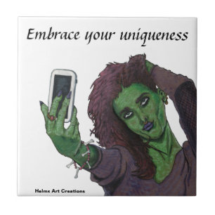 Carreau Goblin Fille Téléphone Selfie Imaginaire Art Carre