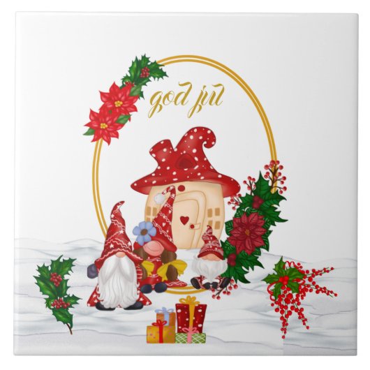 Carreau God Jul Swedish Gnomes Red Family (Devant)