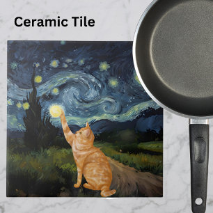 Carreau Gogh Kitty Starry Night Chat