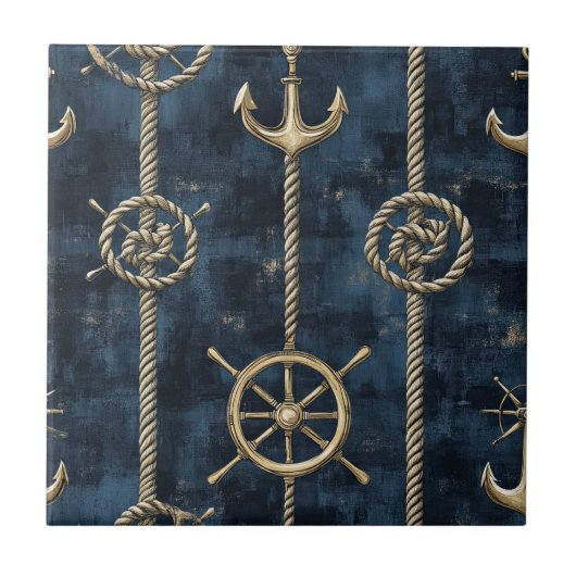Carreau Gold Anchor & Helm Nautical Pattern (Devant)