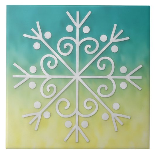 Carreau Gold Aqua Ombre Snowflake Winter Holiday Tile (Devant)