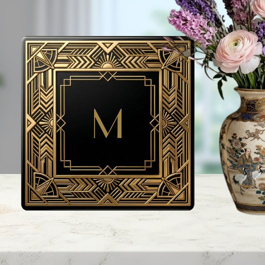 Carreau Gold Art Deco Monogram Black Personalized Luxury