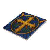 Carreau Gold Christian Cross Stained Glass Ceramic Tile (Côté)