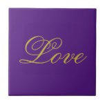 Carreau Gold Color Script Love Purple Mariage Calligraphie<br><div class="desc">Vous pouvez facilement changer les polices et les couleurs. Vous pouvez également ajouter votre logo et l'image arrière - plan comme vous le souhaitez.</div>