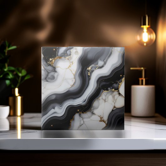 Carreau Gold Faux Glitter Veined B&W Marble ID1180a
