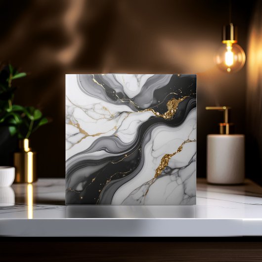 Carreau Gold Faux Glitter Veined B&W Marble ID1180c