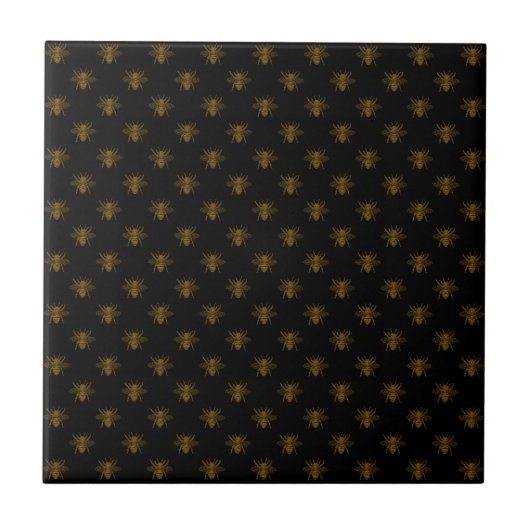 Carreau Gold Metallic Foil Bees on Black (Devant)