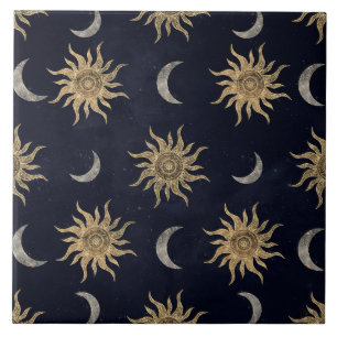 Carreau Gold Moon Sun Mandala Blue Night Sky Motif