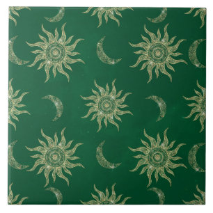 Carreau Gold Moon Sun Mandala Green Motif