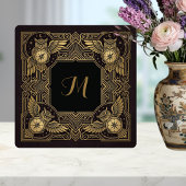 Carreau Gold Owl Compass Monogram Art Deco Ceramic Tile
