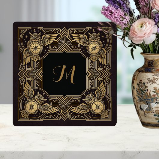 Carreau Gold Owl Compass Monogram Art Deco Ceramic Tile