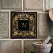 Carreau Gold Owl Compass Monogram Art Deco Ceramic Tile