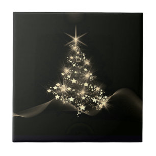 Carreau Gold Shine des étoiles sur l'arbre de Noël Dark
