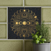 Carreau Golden Celestial Luna Phases Alchemical Harmony