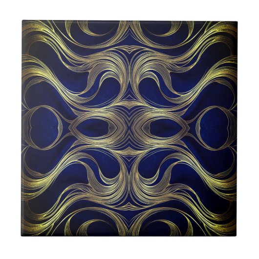 Carreau Golden Flow on Deep Blue (Devant)