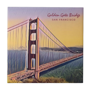 Carreau Golden Gate Bridge San Francisco Peinture Vintage