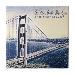 Carreau Golden Gate Bridge San Francisco Watercolor Art